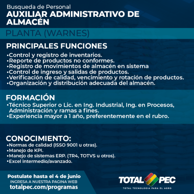 AUXILIAR ADMINISTRATIVO DE ALMACÉN 